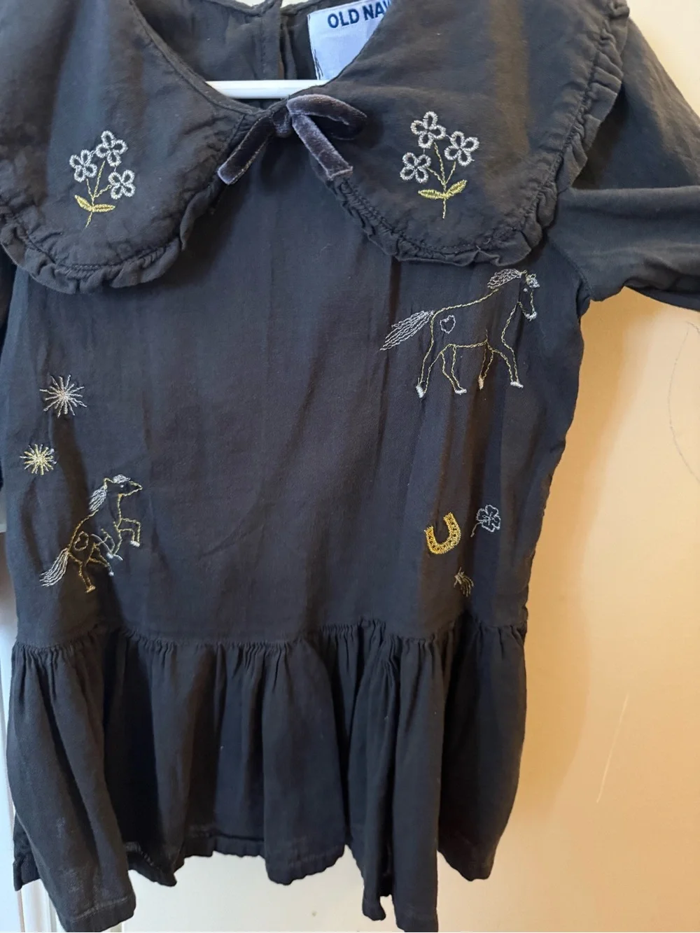 Old Navy Girls' Black Horse Embroidered Dress